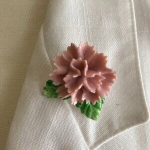 Vintage Porcelain Pink Carnation Brooch
